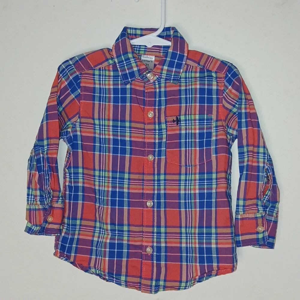 Boys ButtonDown Long Sleeve Shirts Size 2T(4) & 12-18M(1)‎ & 18M(1) Bundle of 6